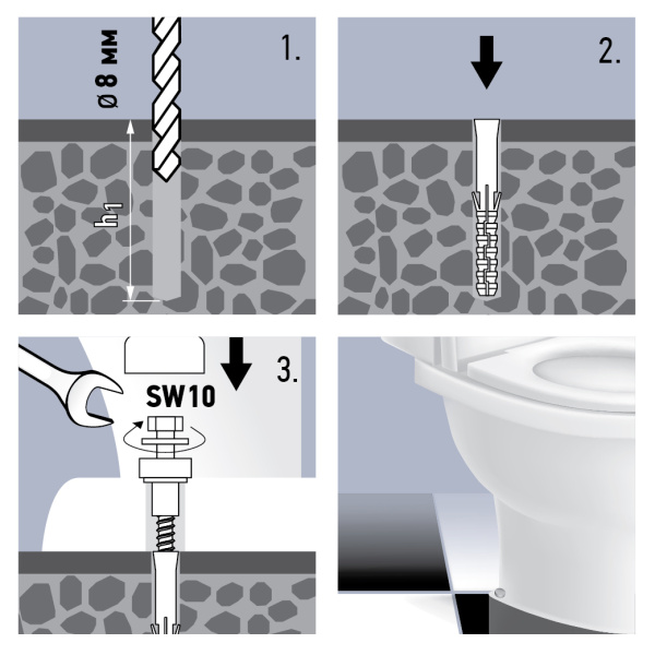 Комплект крепления унитаза и писсуара PWC 40 с хромированной заглушкой